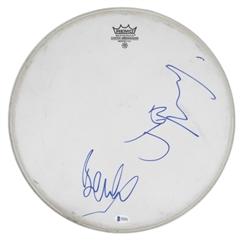 Aerosmiths Joe Perry & Brad Whitford Dual Signed Drumhead (Beckett)